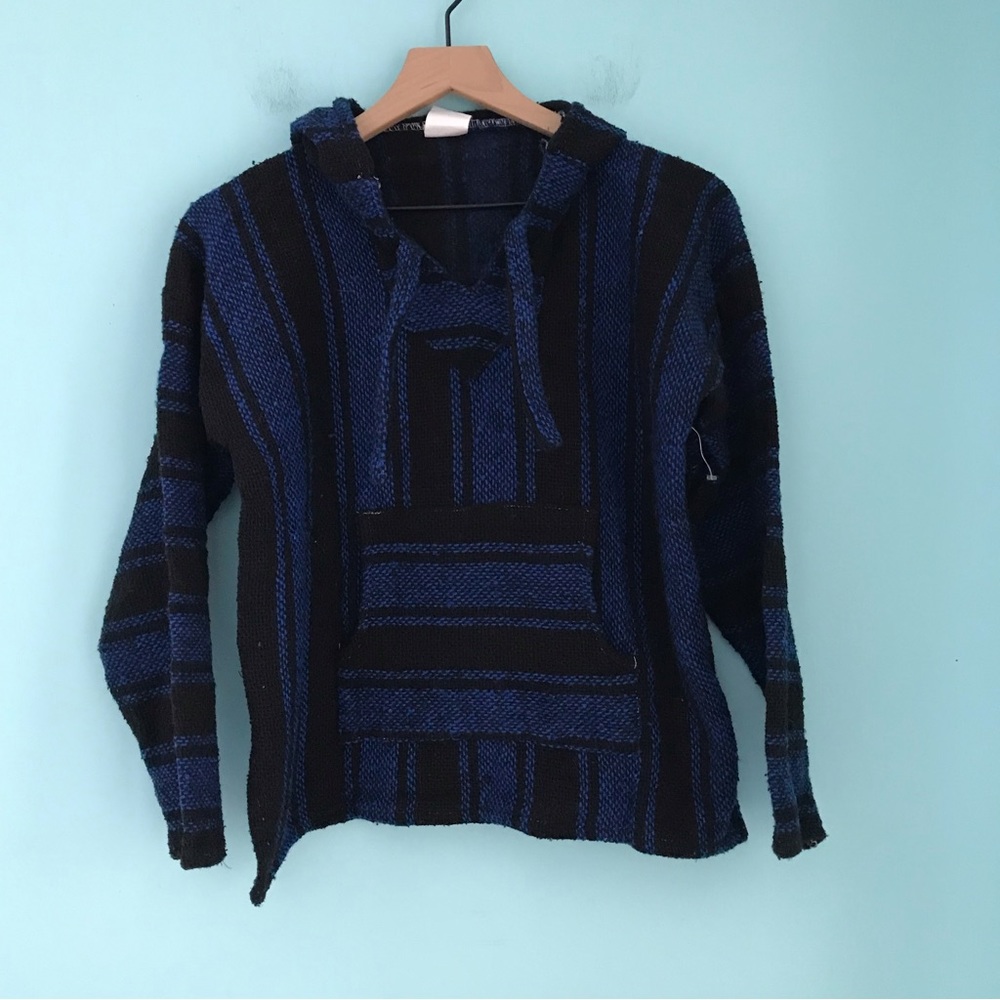 Ragstock Baja Drug Rug Kangaroo Pocket Striped Pullover Beach Hooded Jacket S
